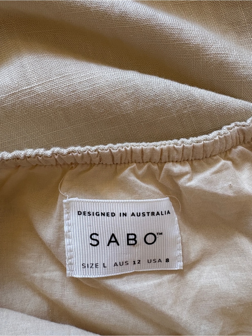 SABO Hope Dress Cream Linen Blend Cut-Out Midi Dress Sz L U.S 8 Spaghetti Strap - Picture 7 of 9